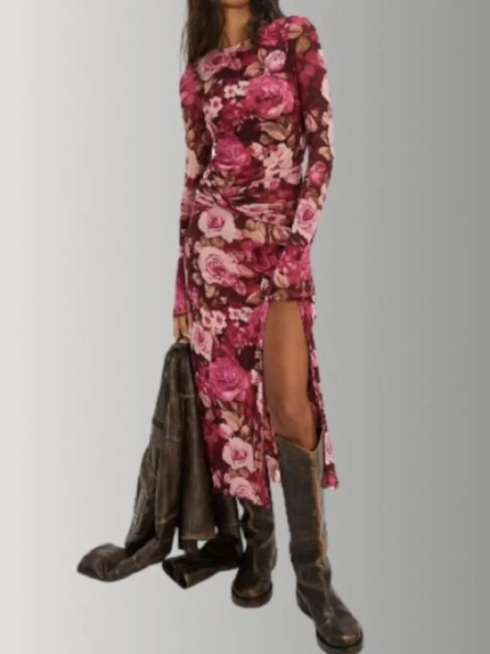Free People Floral Mesh Long Sleeve Maxi Dress S